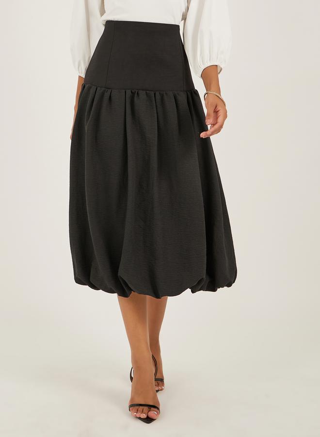 ستايلي تنورة ميدي بخصر مرتفع وأكمام بالون وخط - Image 2