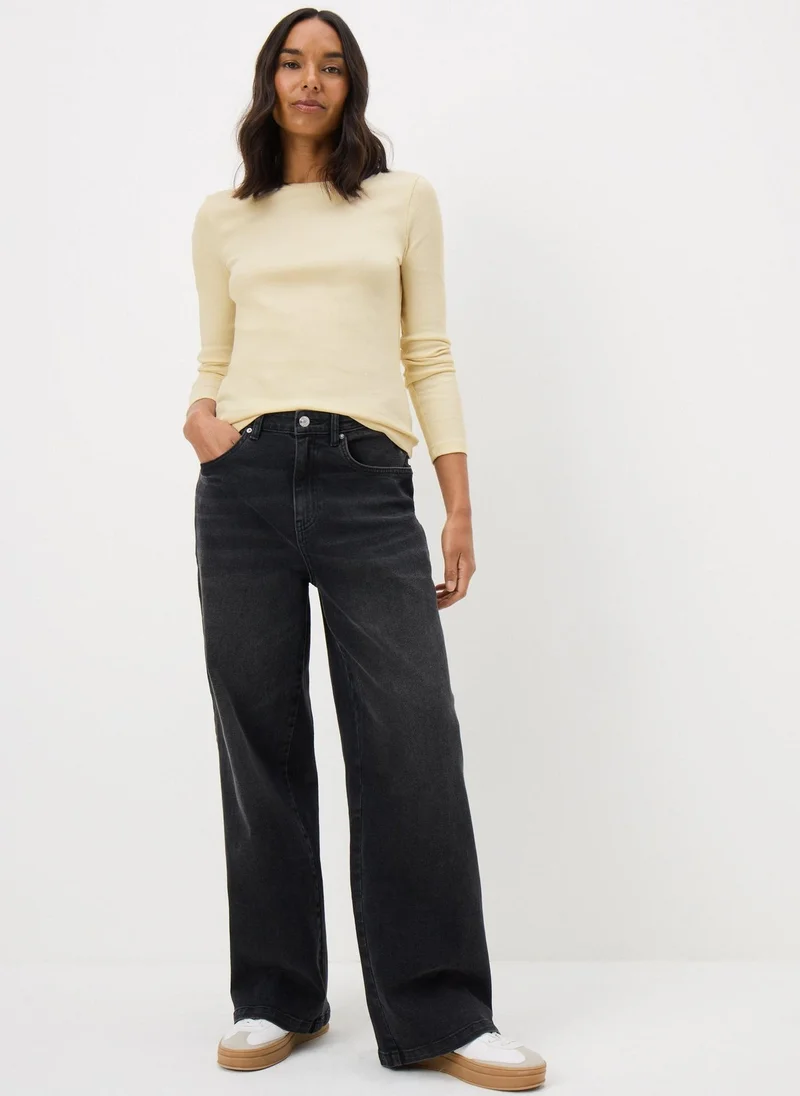 Matalan Cream Fitted Ribbed Long Sleeve Top