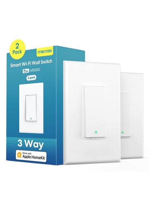 meross 3 Way Smart Switch, Smart Light Switch Compatible with Apple Homekit, Siri, Alexa & SmartThings, 2.4Ghz Wi-Fi Light Switch Remote Control Schedule, Neutral Wire Required 2 Pack