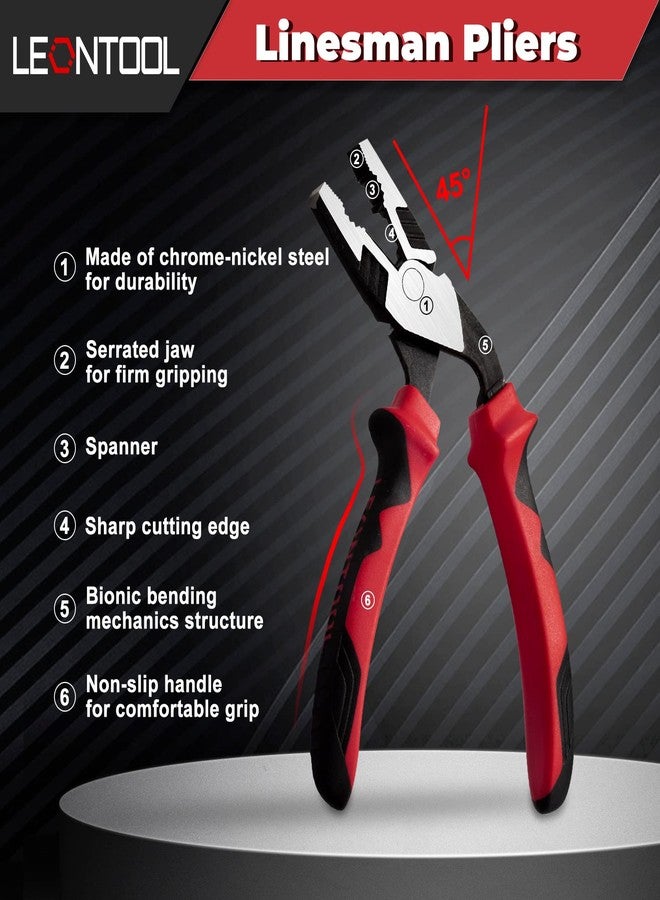 LEONTOOL High Leverage Pliers Set - Angled Head 8 Inch Needle Nose & 7 Inch Diagonal Cutting & Combination Pliers - Professional Hand Tool Saving 35 Percent Labour - Image 2