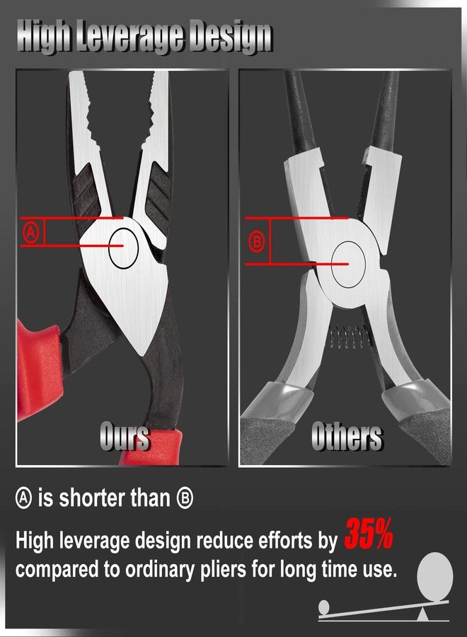 LEONTOOL High Leverage Pliers Set - Angled Head 8 Inch Needle Nose & 7 Inch Diagonal Cutting & Combination Pliers - Professional Hand Tool Saving 35 Percent Labour - Image 5