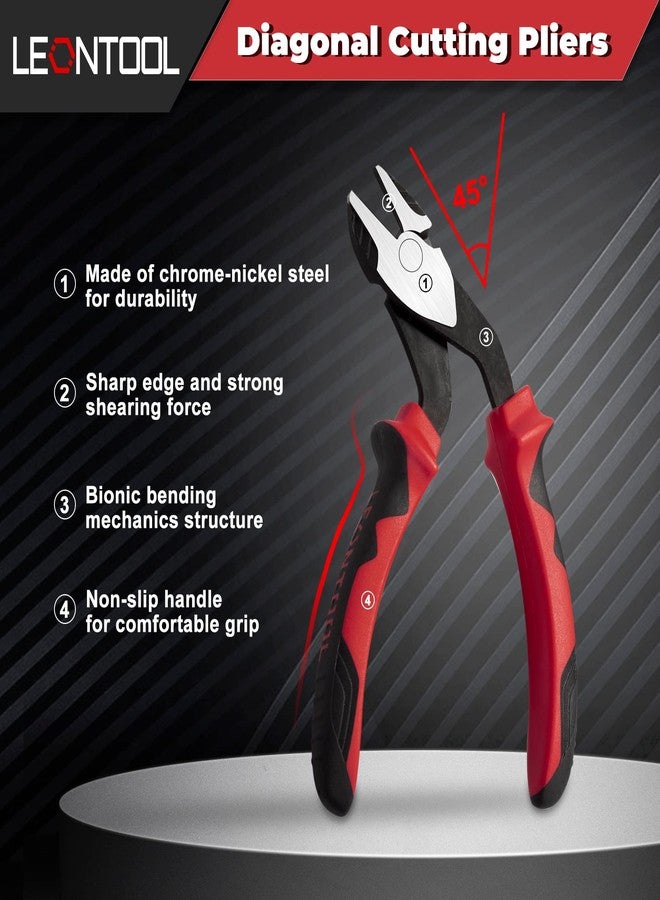 LEONTOOL High Leverage Pliers Set - Angled Head 8 Inch Needle Nose & 7 Inch Diagonal Cutting & Combination Pliers - Professional Hand Tool Saving 35 Percent Labour - Image 4