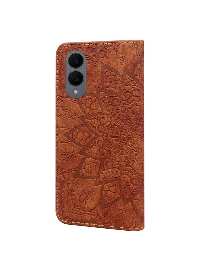 اس-توب جراب لهاتف Samsung Galaxy S25 Edge 5G، مصنوع من جلد العجل مزدوج الطي، منقوش بنقوش ماندالا - Image 3
