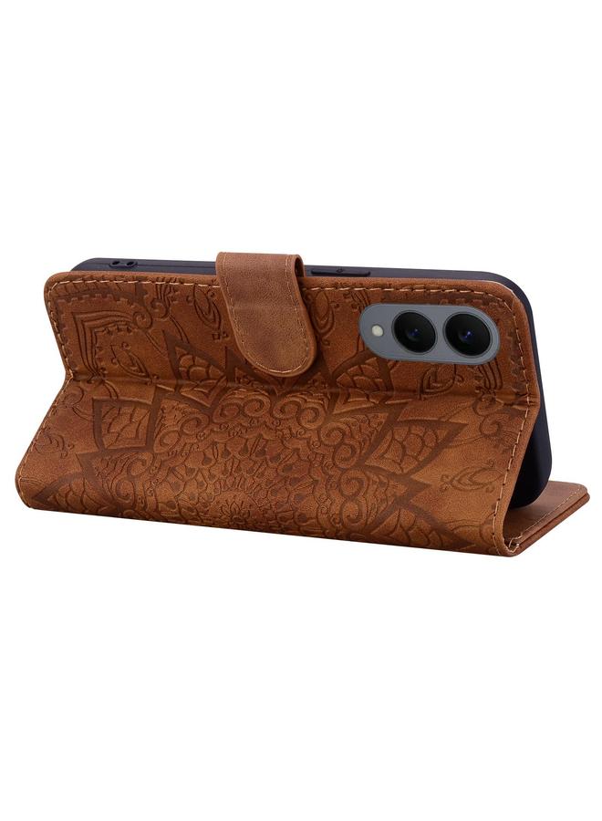 اس-توب جراب لهاتف Samsung Galaxy S25 Edge 5G، مصنوع من جلد العجل مزدوج الطي، منقوش بنقوش ماندالا - Image 4