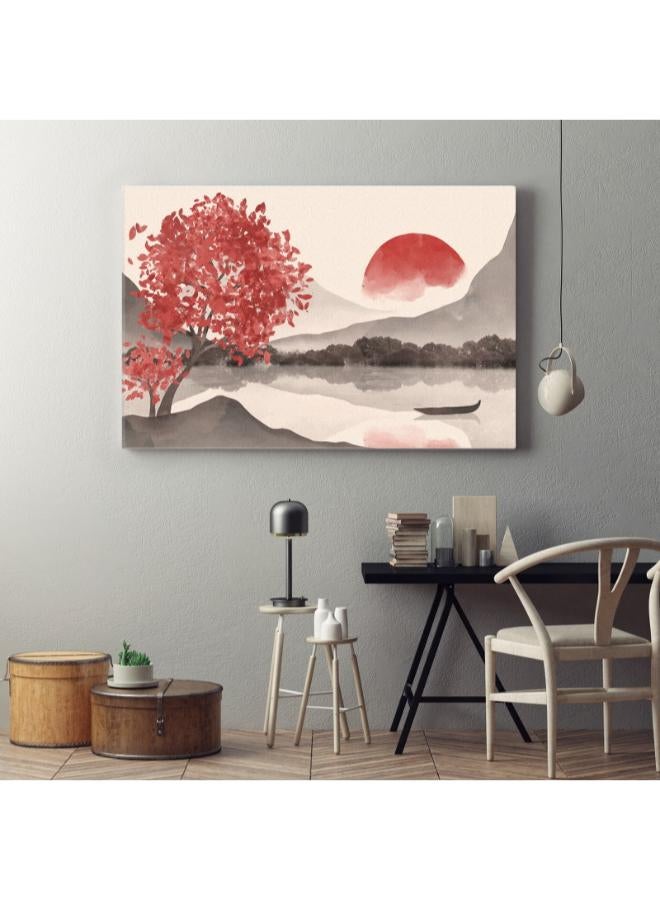 Home Gallery Red Tree with sunset Landscape Printed canvas wall art - Image 2