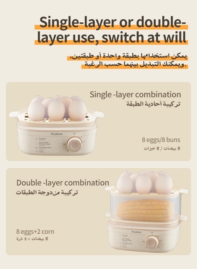 رويال ستار جهاز طهي البيض الكهربائي السريع مع مؤقت وبخار مزدوج لـ 16 بيضة، مثالي لبيض مسلوق طري أو متوسط ​​الصلابة، وجهاز تبخير للخضراوات مناسب للصالات الرياضية والمنازل والمكاتب - Image 5