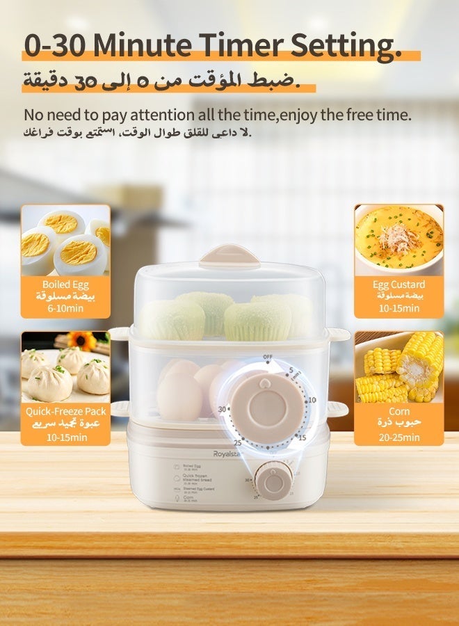 رويال ستار جهاز طهي البيض الكهربائي السريع مع مؤقت وبخار مزدوج لـ 16 بيضة، مثالي لبيض مسلوق طري أو متوسط ​​الصلابة، وجهاز تبخير للخضراوات مناسب للصالات الرياضية والمنازل والمكاتب - Image 3