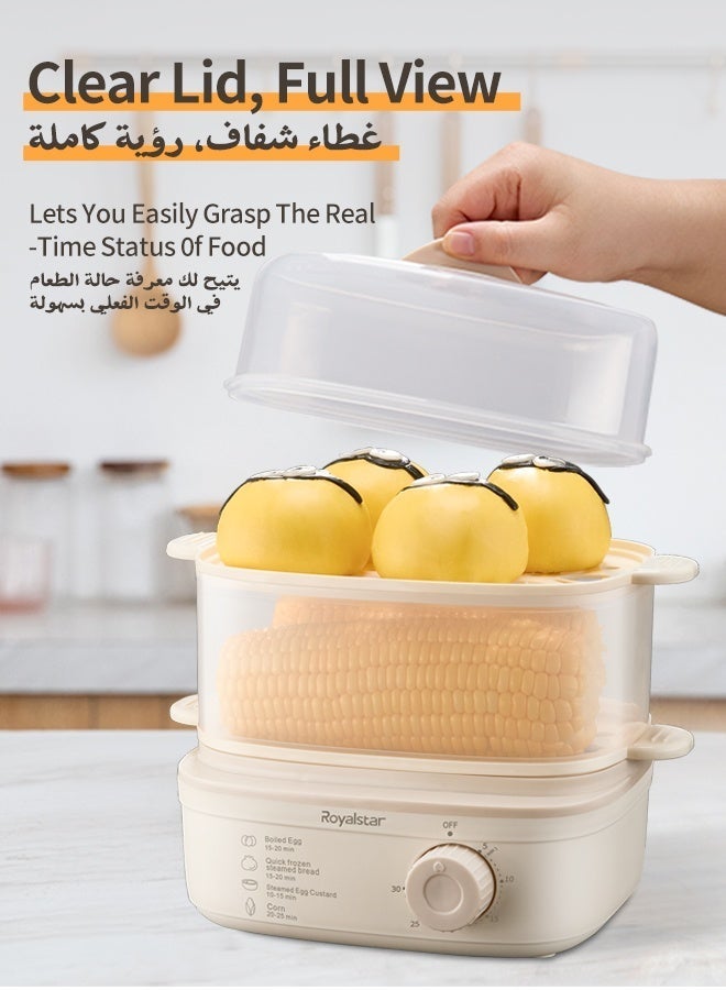 رويال ستار جهاز طهي البيض الكهربائي السريع مع مؤقت وبخار مزدوج لـ 16 بيضة، مثالي لبيض مسلوق طري أو متوسط ​​الصلابة، وجهاز تبخير للخضراوات مناسب للصالات الرياضية والمنازل والمكاتب - Image 4