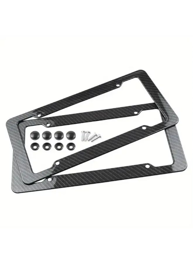 1pc Black Carbon Fiber Pattern License Plate Frame With Mounting Hardware - Image 5