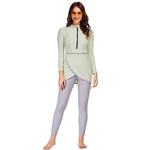 YONGSEN 2024 Women Modest Muslim Swimwear Patchwork Hijab Sport Long Sleeves Swimsuit 3pcs Islamic Burkinis Wear Bathing Suit (Large,Silver) - Image 2