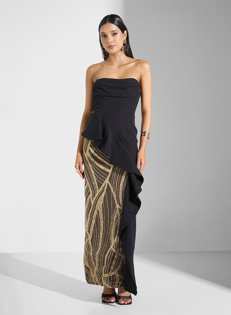 Namshi x Contrast Toned Evening Gown - Image 1