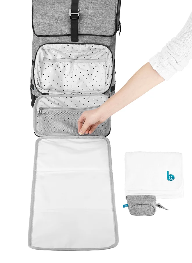 babymoov Babymoov Sancy Diaper Bag Backpack, Unisex Back Pack With Heavy Duty Roll - Top Closure, Large Insulated Compartment, Changing Pad And Accessories, Smokey