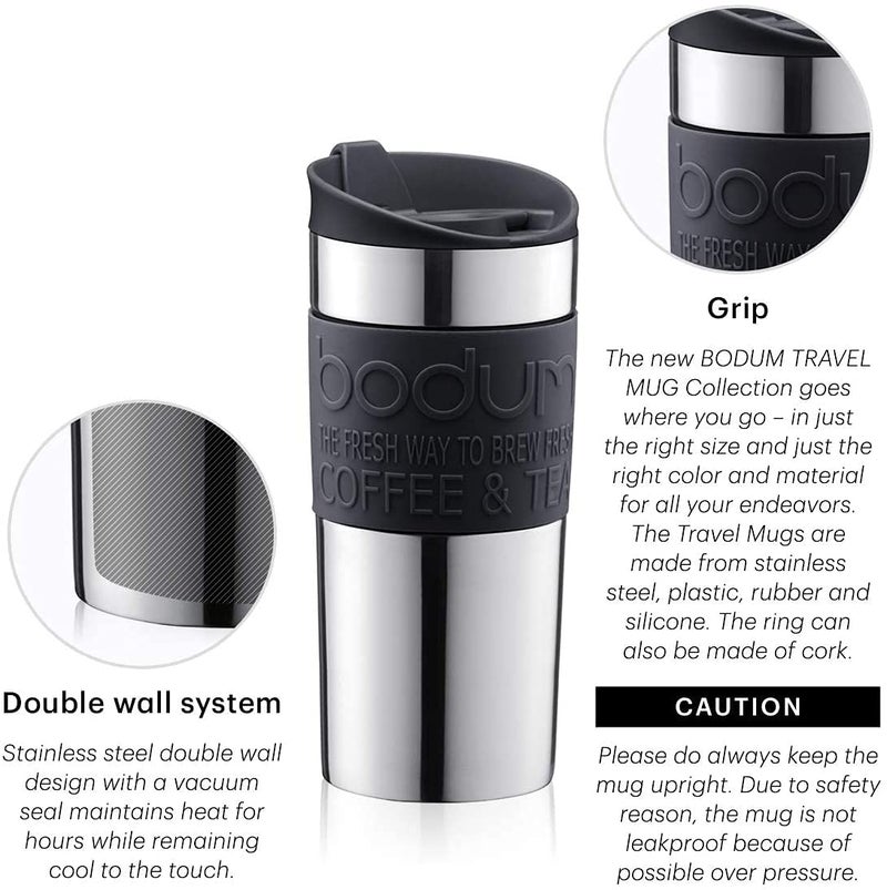 Bodum 11068-01 Vacuum Travel Mug, 0.35 L - Small, Black 1 Count (Pack of 1) - Image 4