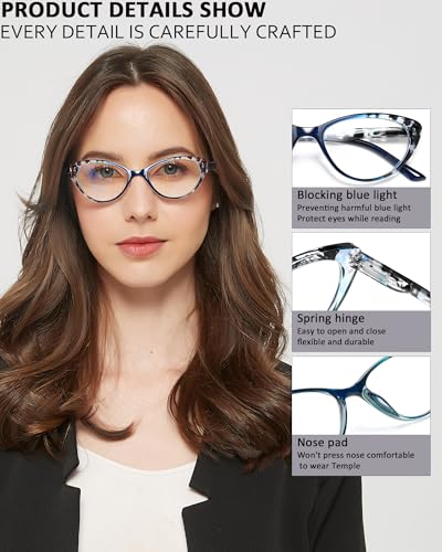 EYEURL Cat Eye Reading Glasses for Women, 2 Pack Blue Light Blocking Readers for Ladies Spring Hinge Fashion Pattern +0.5 Magnification Anti Eyestrain UV Protection - Image 4