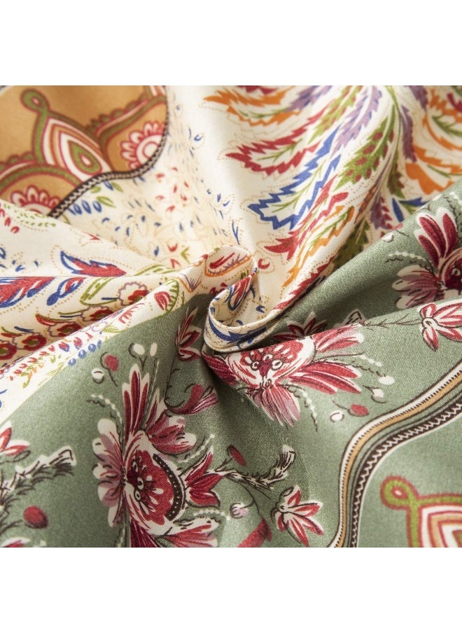 DaDa Bedding Collection - DaDa Bedding Collection DaDalogy Botanical Top Flat Sheet w/Pillow Cases - Bohemian Chevron Cranberry Sage Floral Multi-Colorful - Full Size - 3-Pieces - Image 1