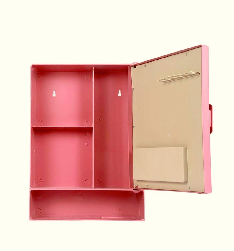 Epraiser ABS Unbreakable Z-GM 102 Bathroom Mirror Single Door Cabinet with Storage Chest/Shelves with Outside Special Shelf,16"X4"X12" Plastic Wall Shelf (Pink) - Image 2