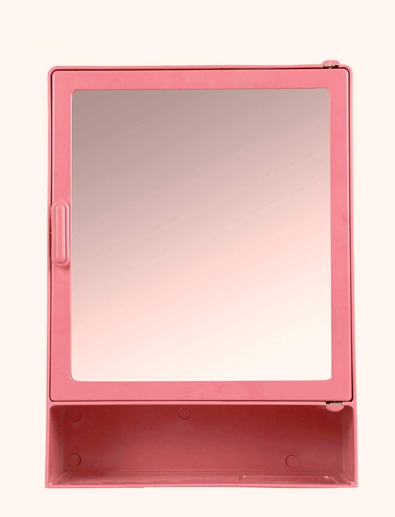 Epraiser ABS Unbreakable Z-GM 102 Bathroom Mirror Single Door Cabinet with Storage Chest/Shelves with Outside Special Shelf,16"X4"X12" Plastic Wall Shelf (Pink) - Image 1