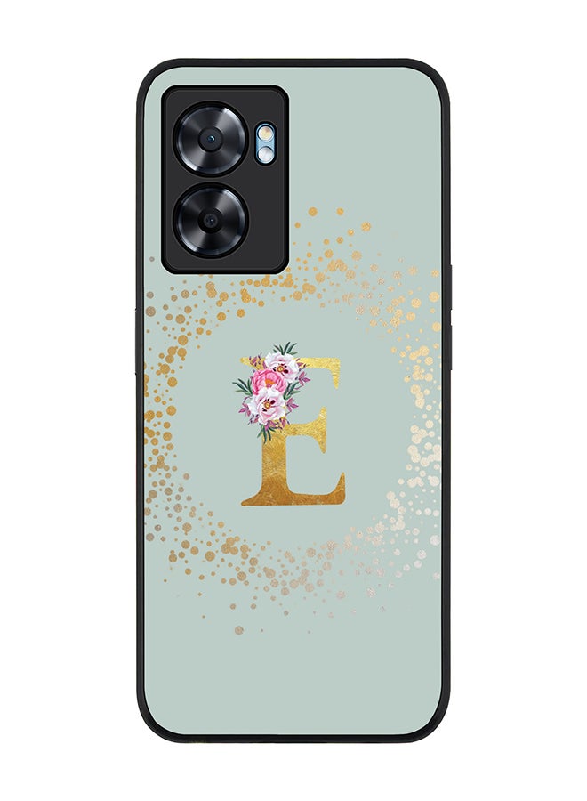Stylizedd Rugged Black edge case for Oppo A77 5G / Oppo A57 5G - Custom Monogram Initial Letter Floral Pattern Alphabet - E (Light Grey ) - Image 1