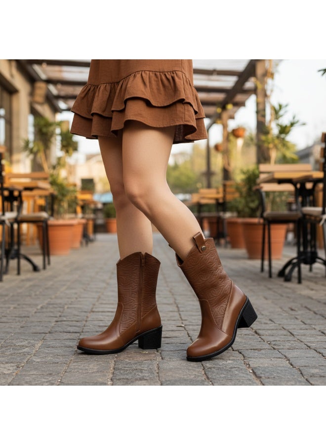 لايف ستيلاش  بوت طويل بكعب جلد انيق LB-36 - هافان - Image 1