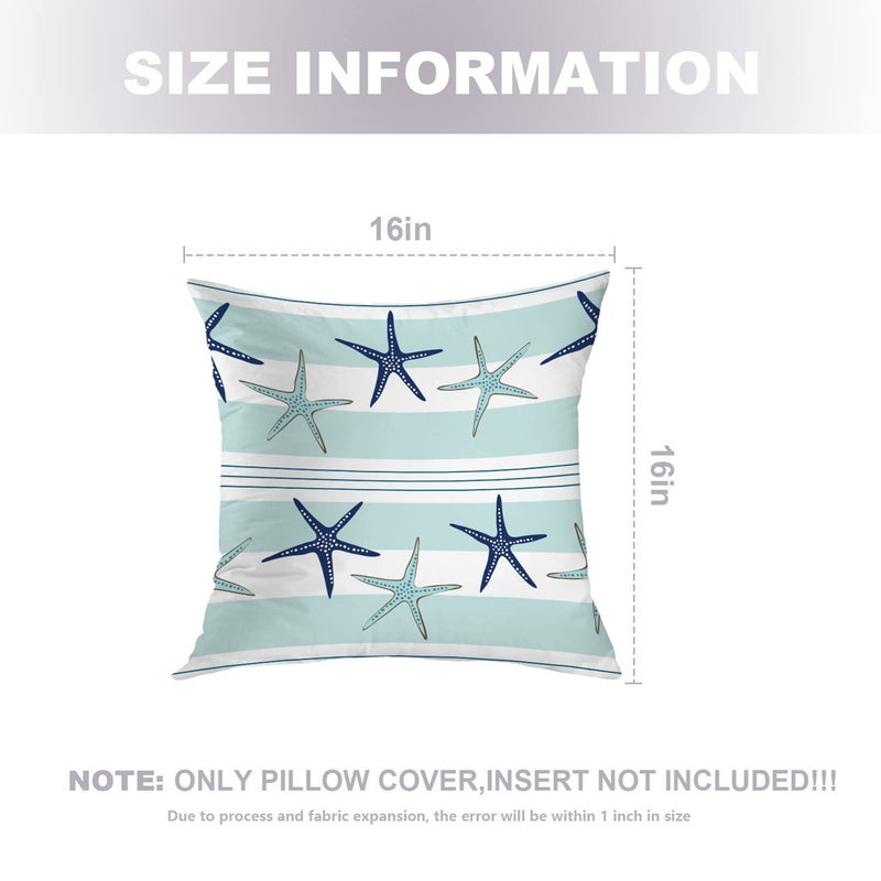 BaoNews Coastal Navy Blue Pillow Covers  Coastal Starfish Repeat Pattern Navy Turquoise Square 16 x 16 Inches Decorative Throw Pillow Covers Cotton Cushion for Sofa Bedroom Car  Blue 06  Set of 2 - Image 5