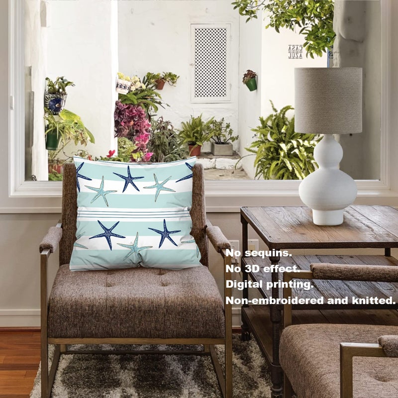 BaoNews Coastal Navy Blue Pillow Covers  Coastal Starfish Repeat Pattern Navy Turquoise Square 16 x 16 Inches Decorative Throw Pillow Covers Cotton Cushion for Sofa Bedroom Car  Blue 06  Set of 2 - Image 2