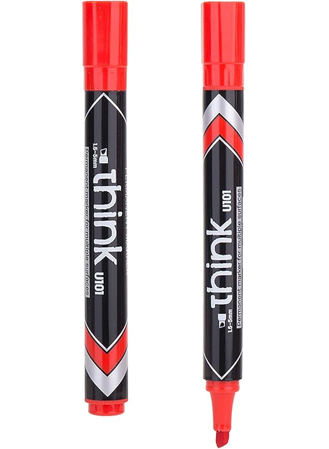 Deli Think 1.5 5 Mm Chisel Tip Permanent Marker Red Pack Of 12 - Image 1