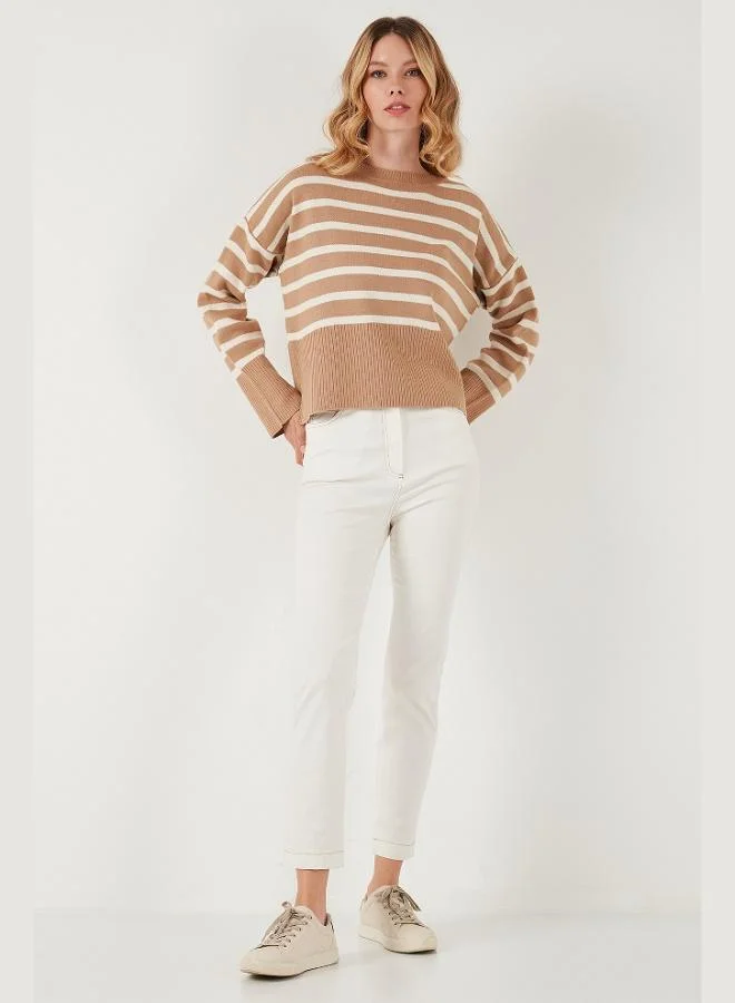 Lela Lela Relaxed Fit Striped Short Front Long Back Sweater Women's SWEATER 4616174