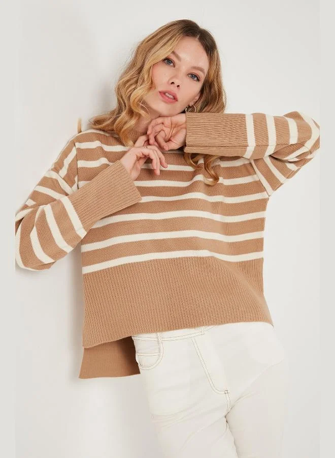 Lela Lela Relaxed Fit Striped Short Front Long Back Sweater Women's SWEATER 4616174