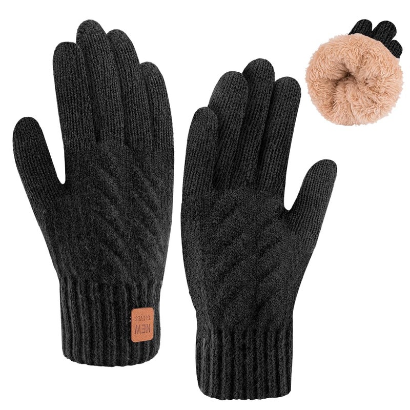 YukiniYa Kids Gloves Winter Thermal Double-Layer Knit Wool Fleece Lined Touchscreen for Boys Girls 4-18 Years Cold Weather - Image 1