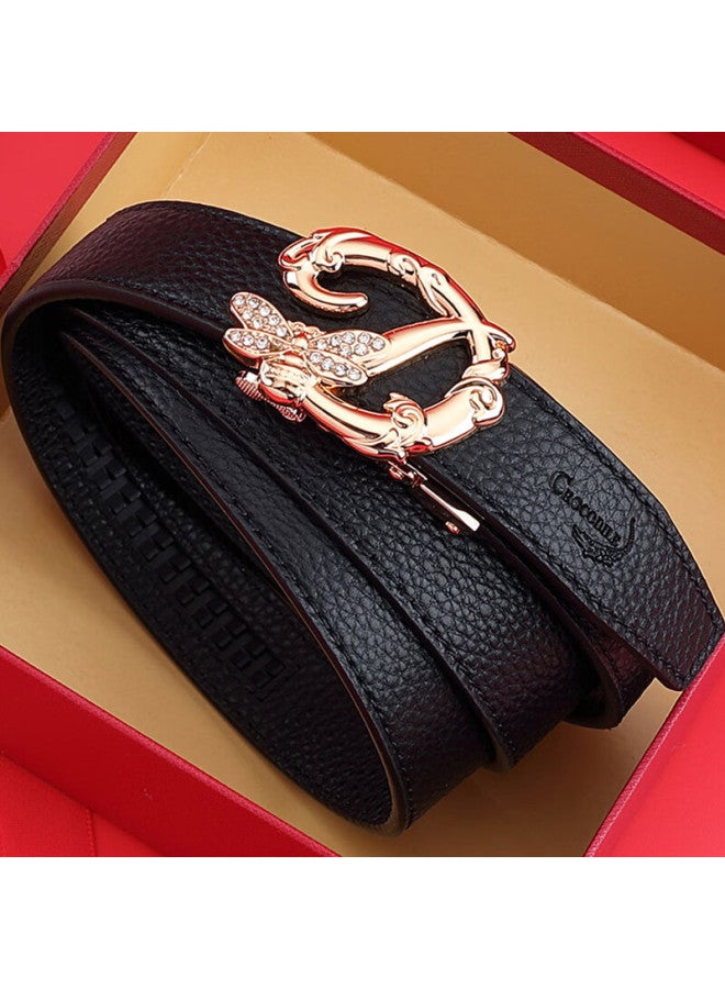 Crocodile Leather Women's Exquisite Hollow-out Automatic Buckle Belt, Simple Versatile Waistband, Women's Birthday Gift T3883 Black - Image 1