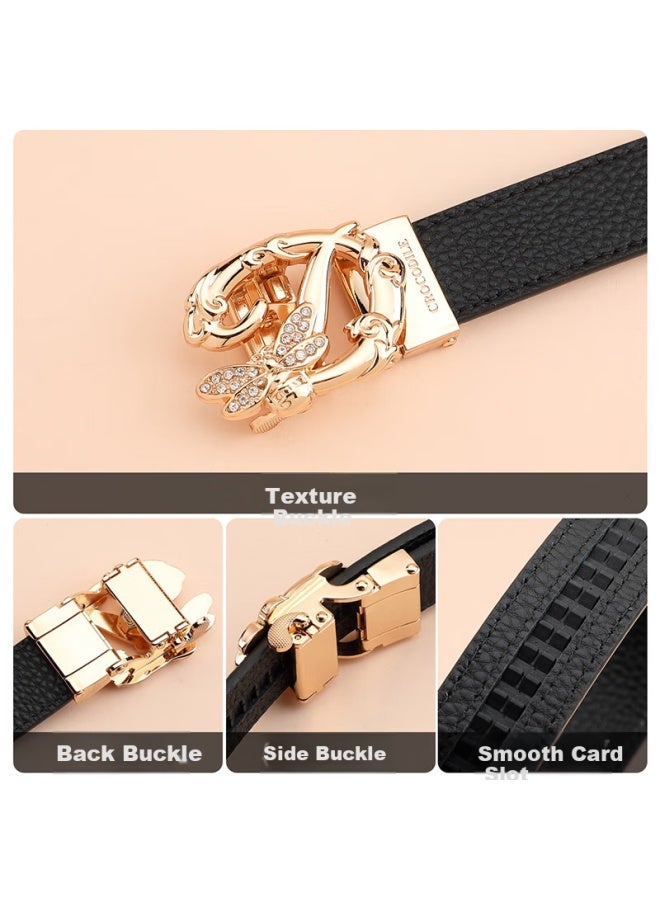 Crocodile Leather Women's Exquisite Hollow-out Automatic Buckle Belt, Simple Versatile Waistband, Women's Birthday Gift T3883 Black - Image 4