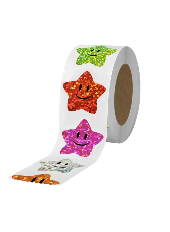 500Pcs Star Stickers,Smiley face Star Stickers for Kids Reward 1inch 8 Colored Sparkly Foil Star Stickers for Behavior Chart,Student Planner and School Classroom Teacher Supplies - Image 1