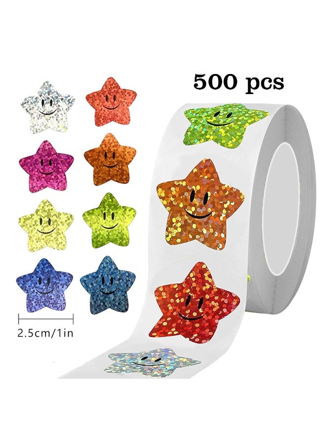 500Pcs Star Stickers,Smiley face Star Stickers for Kids Reward 1inch 8 Colored Sparkly Foil Star Stickers for Behavior Chart,Student Planner and School Classroom Teacher Supplies - Image 4