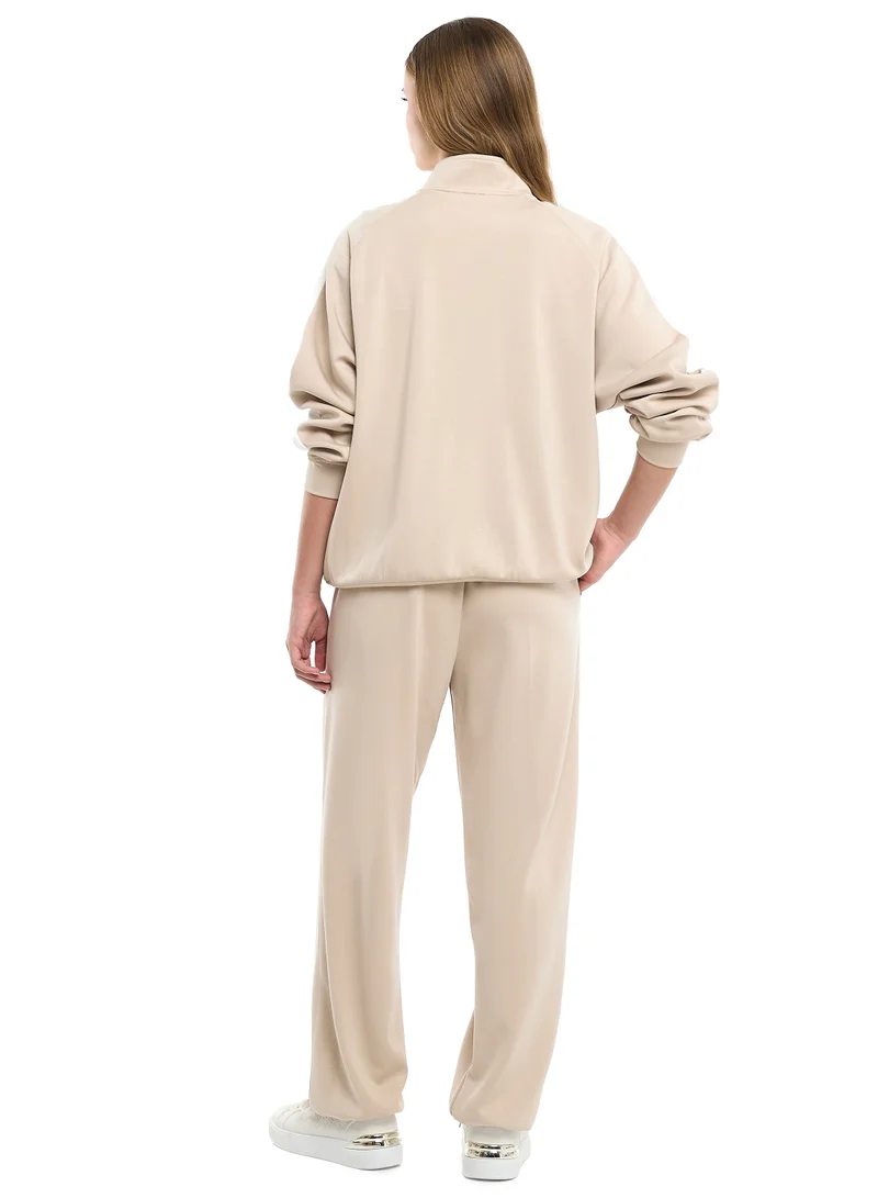 victor and jane Girls’ Beige Contrast-Stripe Track Set – Zip-Up Jacket &amp; Joggers
