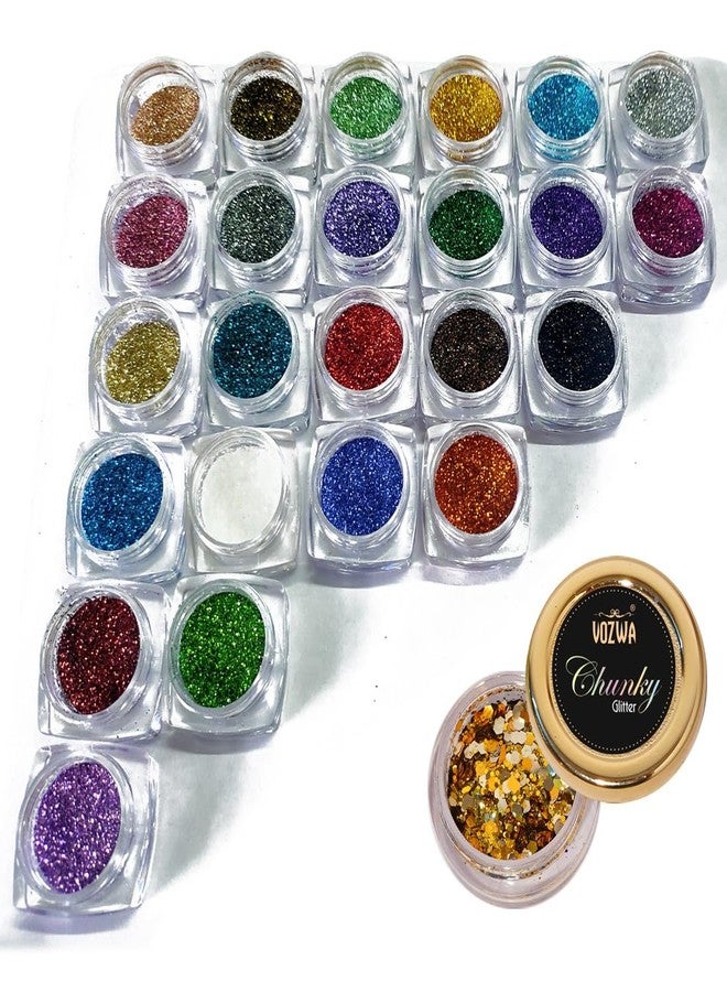 Vozwa 25 Sparkle Loose Glitter Eyeshadow + 1 Professional Gold Chunky Glitter - Image 4
