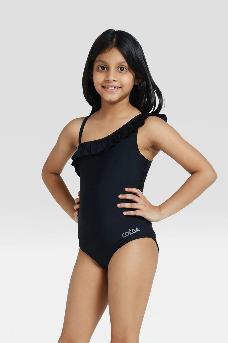 COEGA One Piece Swim Suit with Frill- Girls Sz4 - Black