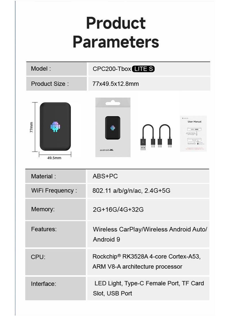 Neutral - 2025 Android TV Box Lite S for OEM Car Wireless CarPlay and Android Car Adapter HD Output HDMI Dual WiFi Streaming Box (SIZE: 4G+32G) - Image 1