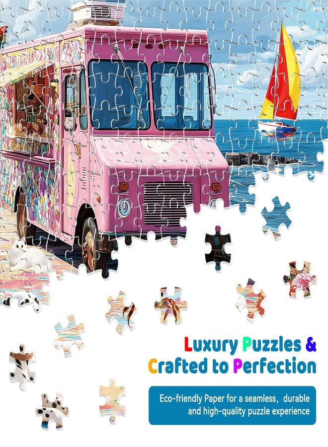 EIYRURU 300 Piece Puzzles for Adults, Spring & Summer 300 Piece Puzzles for Adults Large Piece, Hot Air Balloon Ice Cream Truck Jigsaw Puzzle Gift for Adult Kids Family Games Toy, 20.5 X 15 in - Image 4