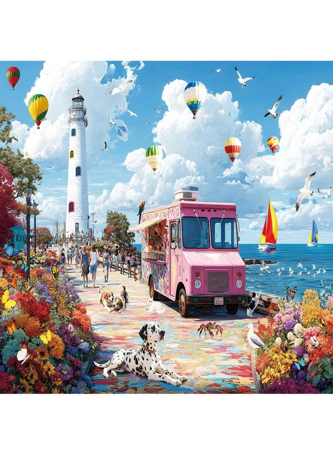 EIYRURU 300 Piece Puzzles for Adults, Spring & Summer 300 Piece Puzzles for Adults Large Piece, Hot Air Balloon Ice Cream Truck Jigsaw Puzzle Gift for Adult Kids Family Games Toy, 20.5 X 15 in - Image 1