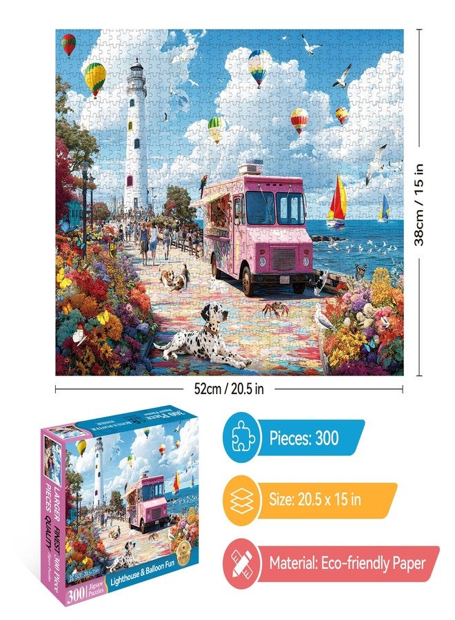 EIYRURU 300 Piece Puzzles for Adults, Spring & Summer 300 Piece Puzzles for Adults Large Piece, Hot Air Balloon Ice Cream Truck Jigsaw Puzzle Gift for Adult Kids Family Games Toy, 20.5 X 15 in - Image 2