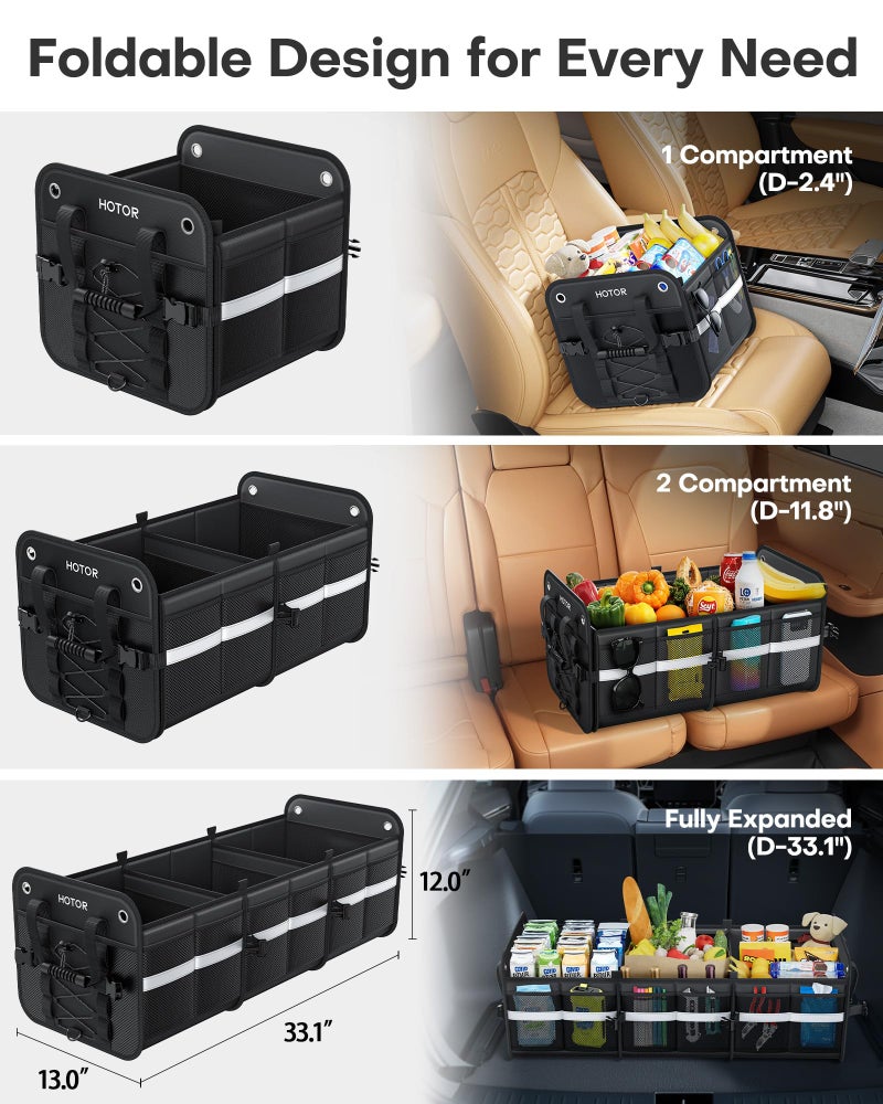 HOTOR Trunk Organizer for SUV â€“ Car Storage Box with Reflective Strips, Collapsible Car Organizer with Large Capacity, Essential Car Accessories for Truck, Van & Sedan, Black, 33.1" x 13.0" x 12.0" - Image 4