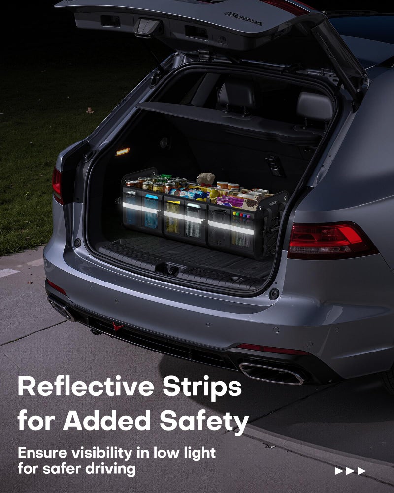 HOTOR Trunk Organizer for SUV â€“ Car Storage Box with Reflective Strips, Collapsible Car Organizer with Large Capacity, Essential Car Accessories for Truck, Van & Sedan, Black, 33.1" x 13.0" x 12.0" - Image 3