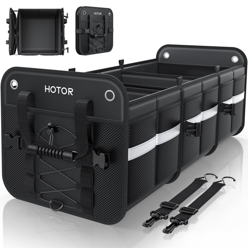 HOTOR Trunk Organizer for SUV â€“ Car Storage Box with Reflective Strips, Collapsible Car Organizer with Large Capacity, Essential Car Accessories for Truck, Van & Sedan, Black, 33.1" x 13.0" x 12.0" - Image 1