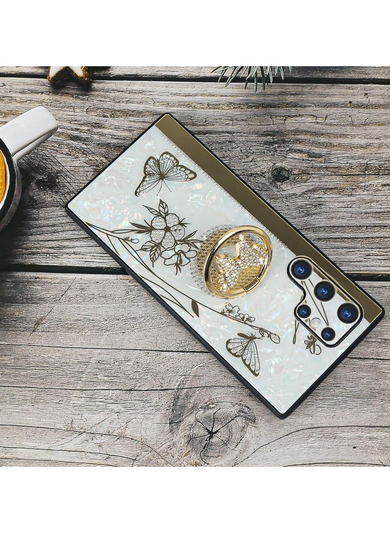 عام جراب Galaxy S24 Ultra مع حامل حلقة، تصميم فراشة الماس اللطيف للنساء، جراب أنيق بأحجار الراين الفاخرة على الجزء الخلفي من البولي كربونات + حافة من TPU ناعمة لحماية من الصدمات. - Image 2