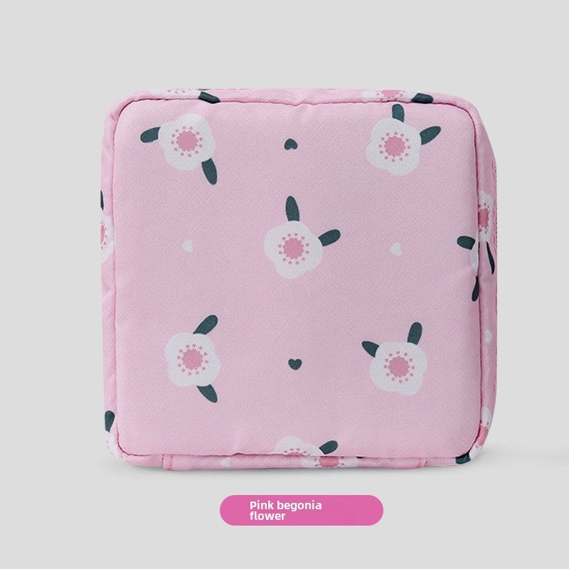 Cartoon Sanitary Pad Storage Bag Pink [Begonia Flower]] 