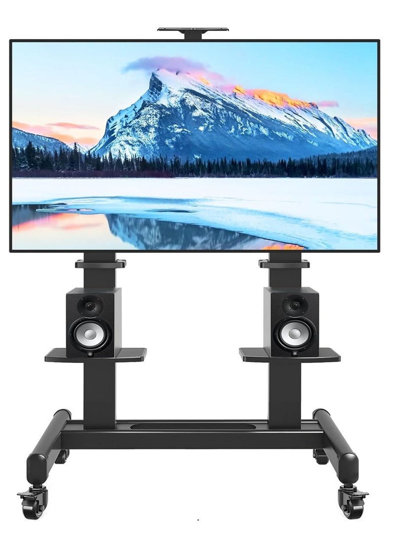 ارفايفر عربة تلفزيون متحركة مع عجلات للتلفزيونات من 65 إلى 120 بوصة بحد أقصى 310 رطل، متوافقة مع شاشات LCD وLED وOLED وبلازما، حامل تلفزيون ثقيل للحركة، رف إضافي كبير، 3 مستويات ارتفاع، متوافق مع VESA 1000x600 مم، أسود - MT5005 - Image 1