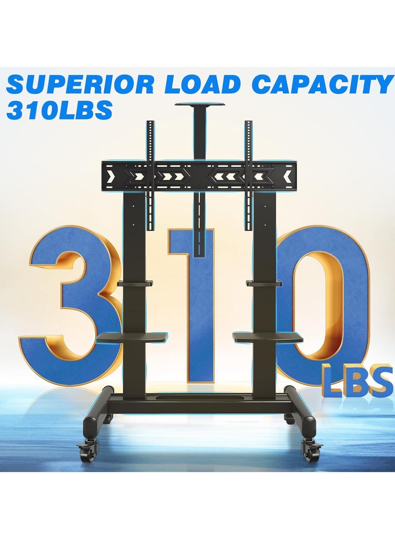 ارفايفر عربة تلفزيون متحركة مع عجلات للتلفزيونات من 65 إلى 120 بوصة بحد أقصى 310 رطل، متوافقة مع شاشات LCD وLED وOLED وبلازما، حامل تلفزيون ثقيل للحركة، رف إضافي كبير، 3 مستويات ارتفاع، متوافق مع VESA 1000x600 مم، أسود - MT5005 - Image 2