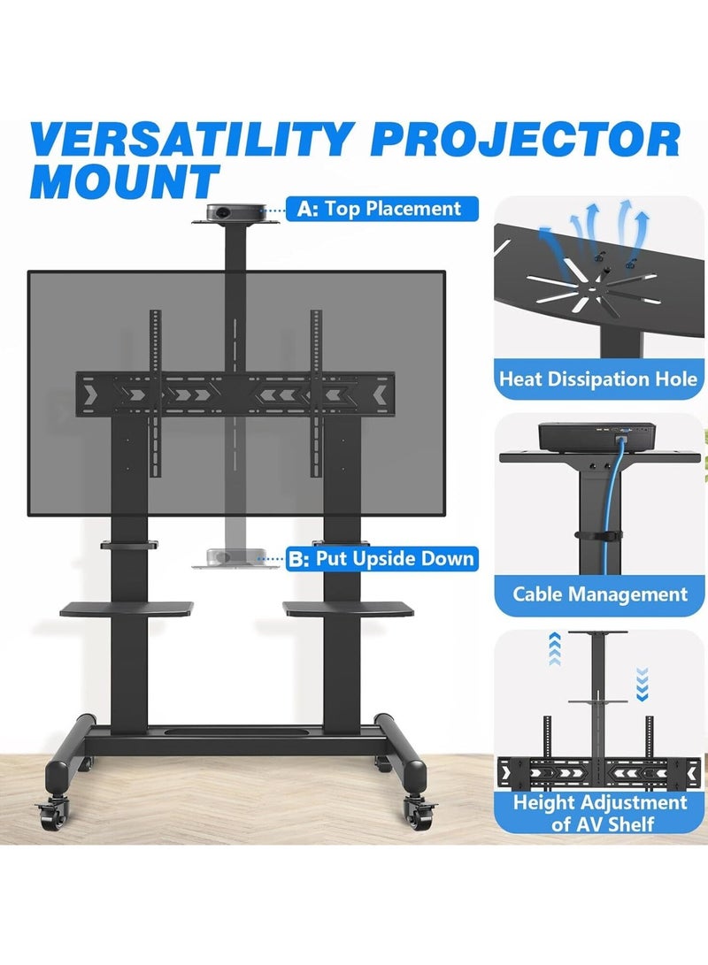 ارفايفر عربة تلفزيون متحركة مع عجلات للتلفزيونات من 65 إلى 120 بوصة بحد أقصى 310 رطل، متوافقة مع شاشات LCD وLED وOLED وبلازما، حامل تلفزيون ثقيل للحركة، رف إضافي كبير، 3 مستويات ارتفاع، متوافق مع VESA 1000x600 مم، أسود - MT5005 - Image 5