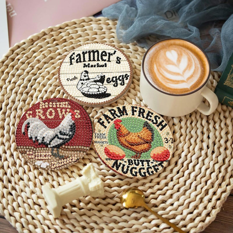 cupmod 8PCs Diamond Paintings Coasters Kits Set, Hen Diamond Art Coasters with Holder, DIY Crafts Chicken Funny Coasters, Diamond Art Kits Adult Craft Diamond Dots Gift - Image 5