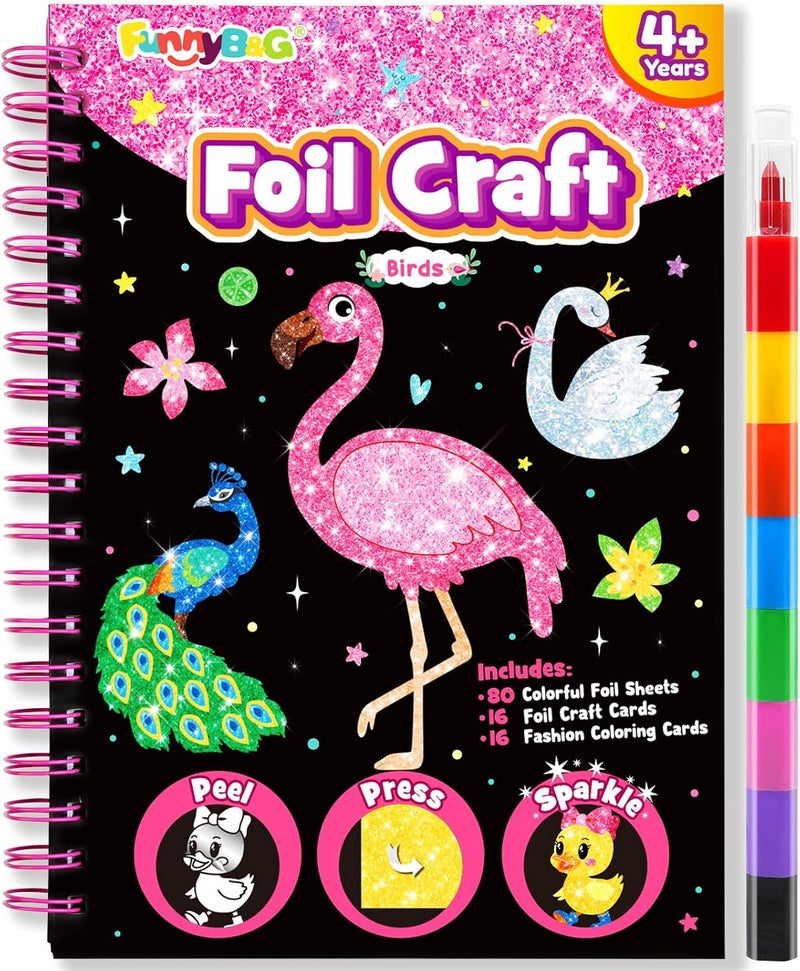 FUNNYB&G Foil Art Kit - Foil Crafts for Kids, Toys for Girls 4-10 Years Old, No Mess Travel Essentials, Kids Toys, Girls Gifts, Birthday Gift, Coloring Books for Kids - Image 1